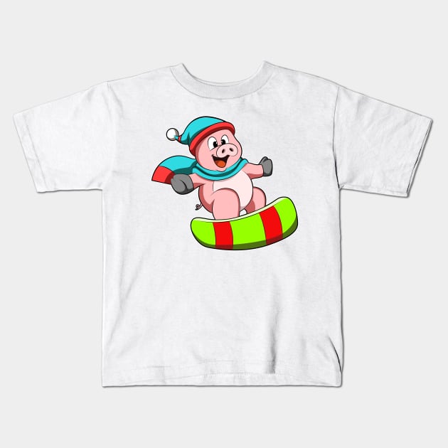 Pig at Snowboarding with Snowboard Kids T-Shirt by Markus Schnabel